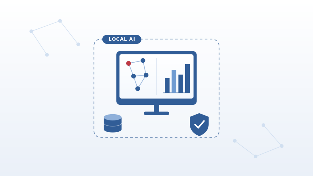 Local AI computer analyzing anonymized medical-practice business data inside a protected office network