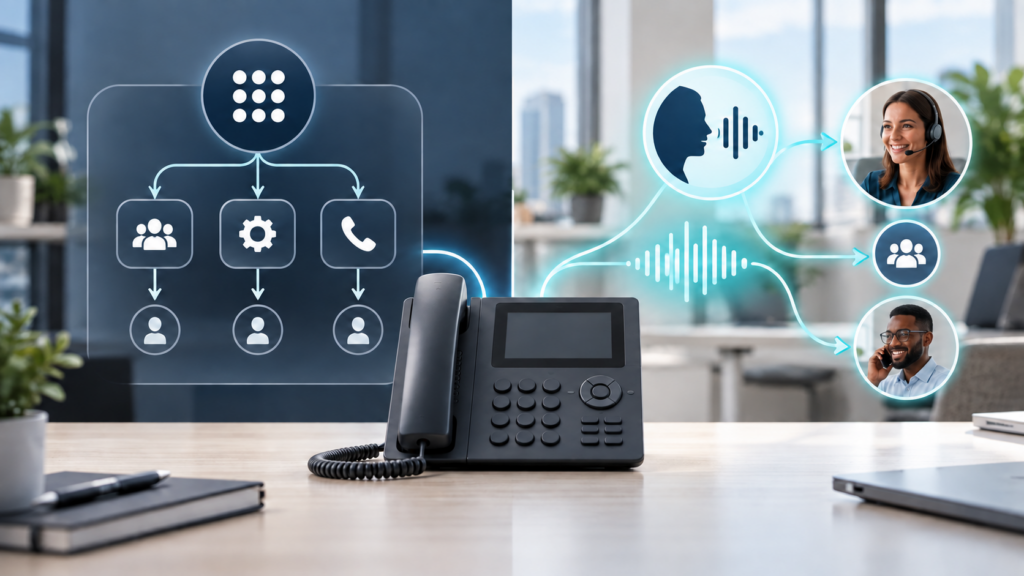 AI receptionist vs auto attendant call routing with human handoff